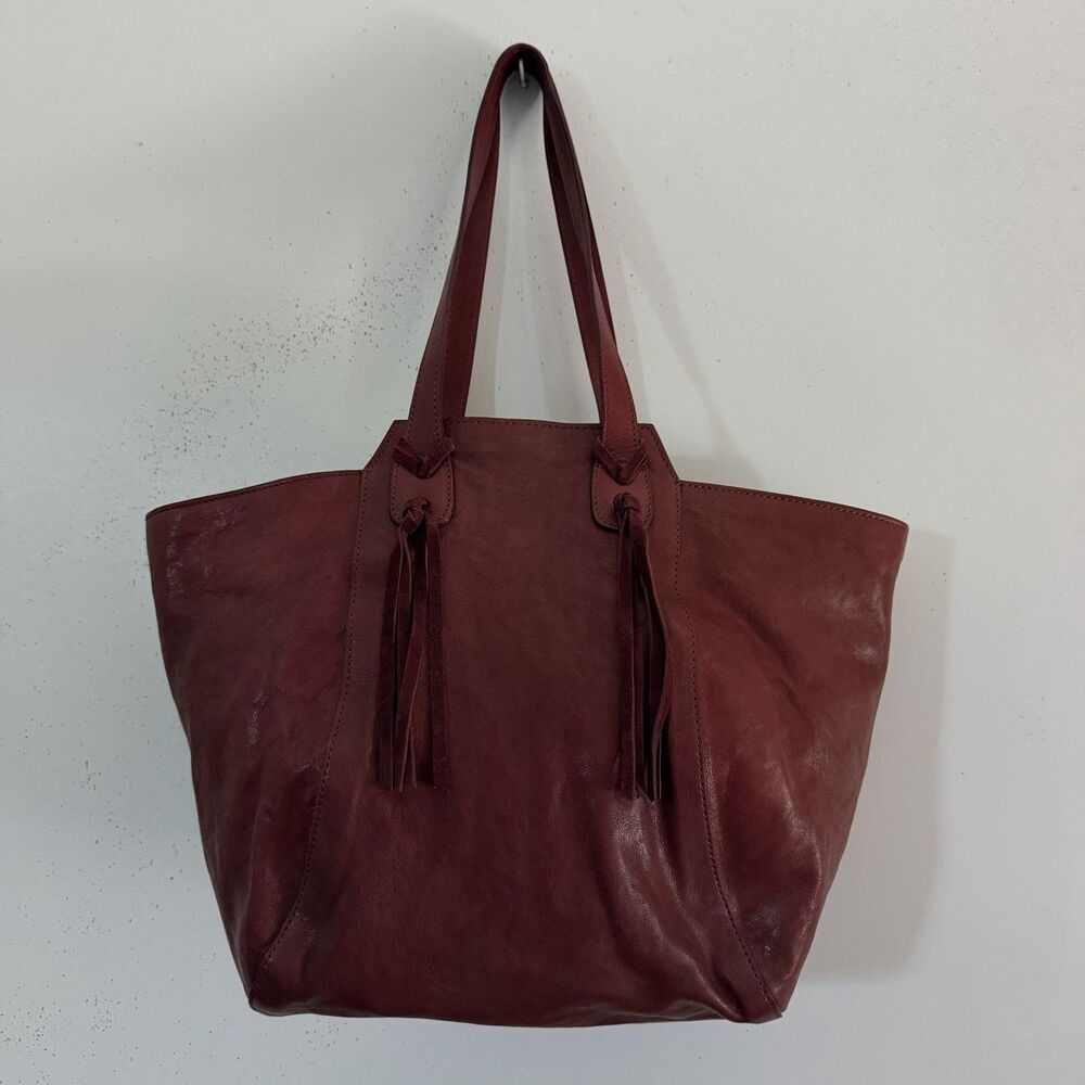 Sundance Leather Tote Bag Tassels Burgundy Ranch Country Western Made in Italy